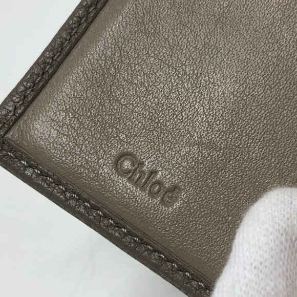 Chloe Logo Indy Compact Wallet Mini Wallet Trifold wallet Leather BrownBeige - Picture 7 of 15